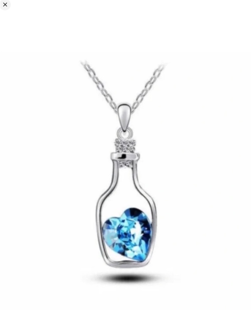 Bottle Pendant Necklace with Blue Heart Crystal